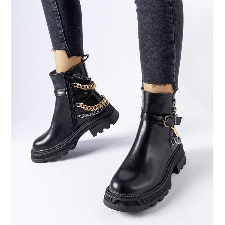 Black ankle boots with decorative chains from Bonenfant 2