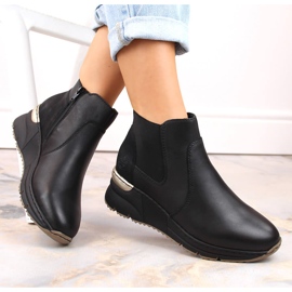 Leather boots, women's black wedge sneakers, Rieker 1