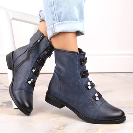 Women's insulated flat-heeled ankle boots, blue Jezzi 1