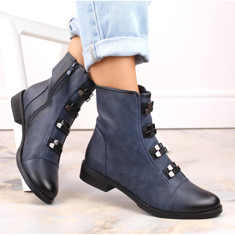 Women's insulated flat-heeled ankle boots, blue Jezzi 1