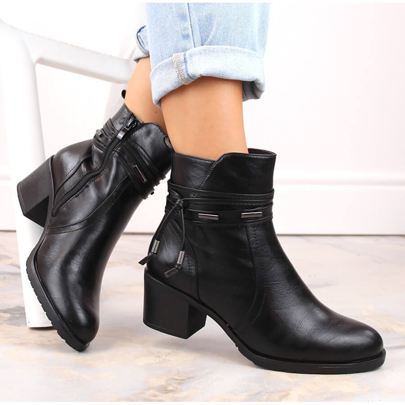 Black Jezzi insulated women's high-heeled ankle boots with decoration 1 Black Jezzi insulated women's high-heeled ankle boots with decoration 1