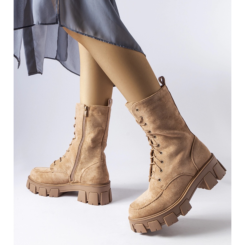 Light brown insulated high boots by Ines beige 1