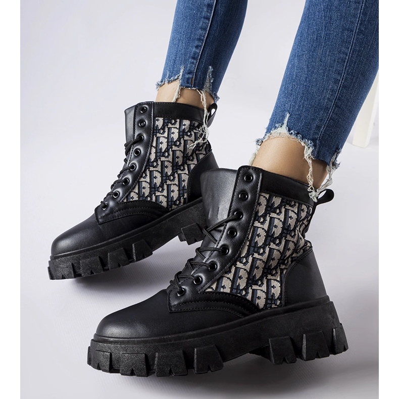 Black ankle boots with decorative Madelene inscriptions 1