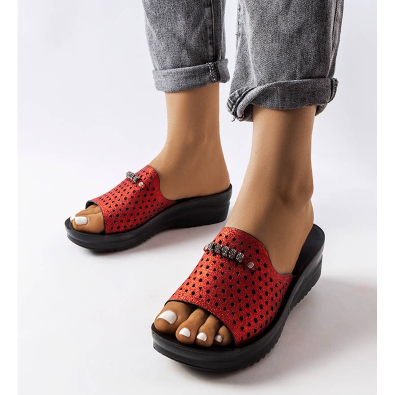 Inna Red shiny wedge sandals from Liisa black 1
