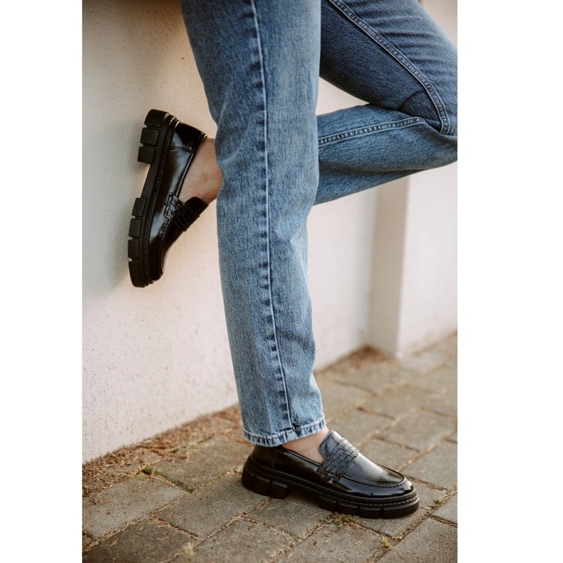 WASAK Women's leather slip-on shoes 0706, black, with a thick sole 1