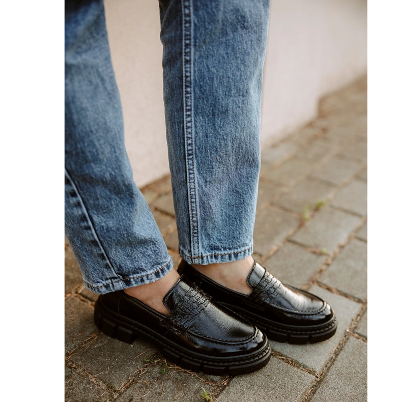 WASAK Women's leather slip-on shoes 0706, black, with a thick sole 2