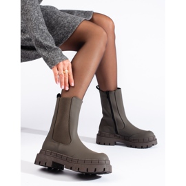 Dark green matte high boots with elastic Shelovet 1