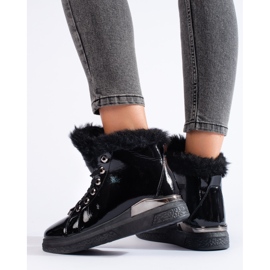 Shelovet black lace-up ankle boots with fur 1