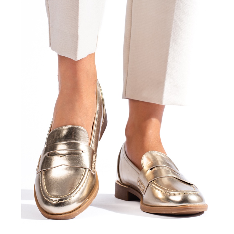 Shelovet women's classic gold loafers golden 1