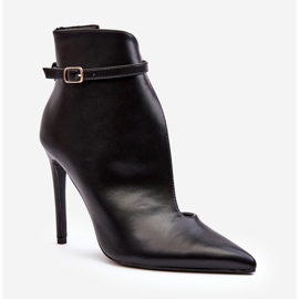 WS1 Women's Leather Ankle Boots on a High Heel, Black Amalundi 1