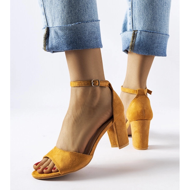 Brown high heel sandals from Polet yellow 1