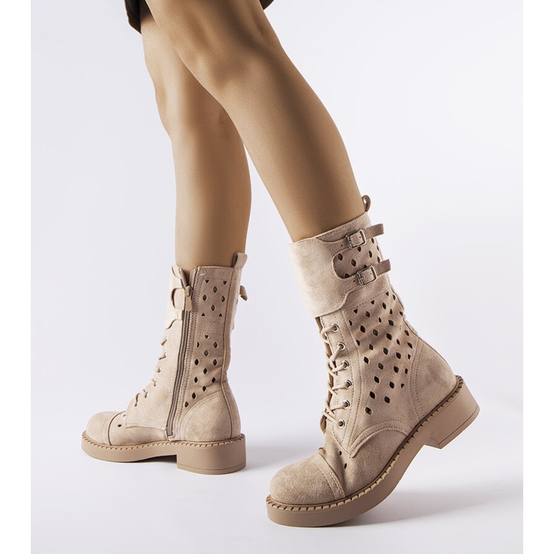 Beige openwork boots from Legault 1