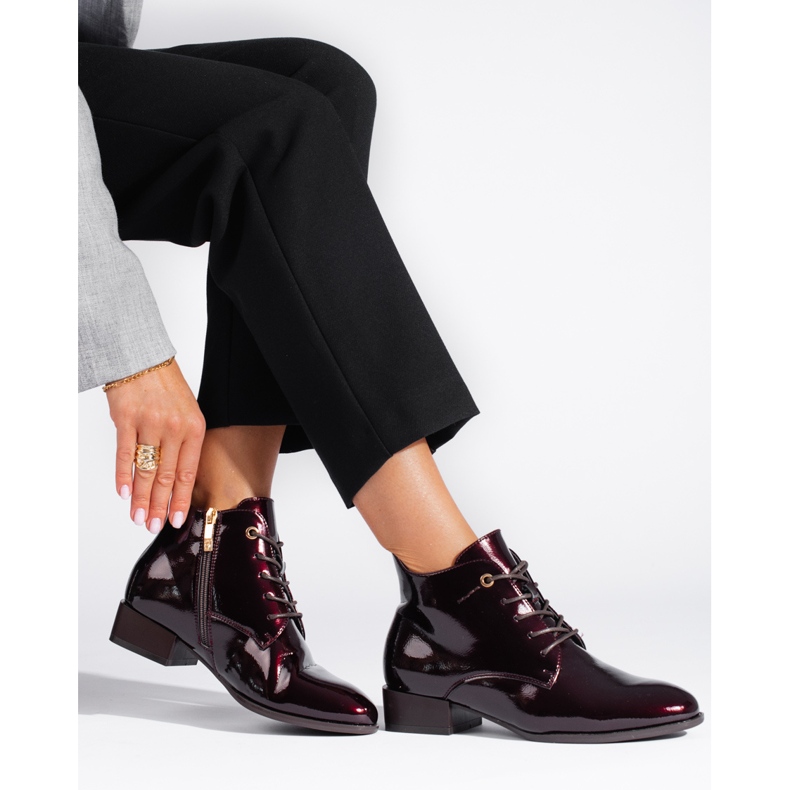 W. Potocki Lacquered lace-up women's boots Potocki burgundy claret multicolored 1