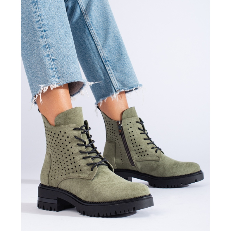 W. Potocki Openwork suede worker boots Potocki green 2