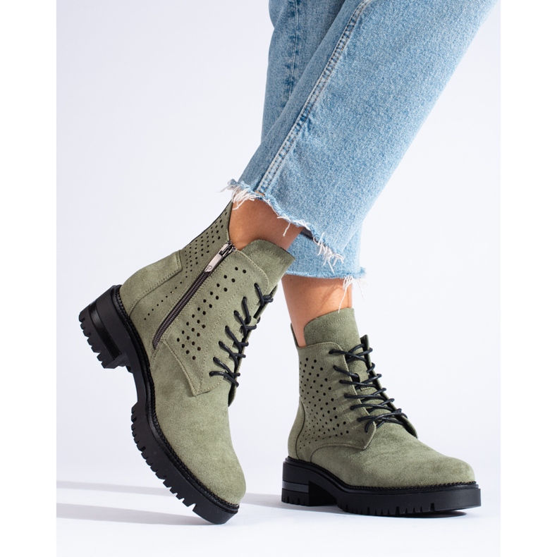 W. Potocki Openwork suede worker boots Potocki green 1