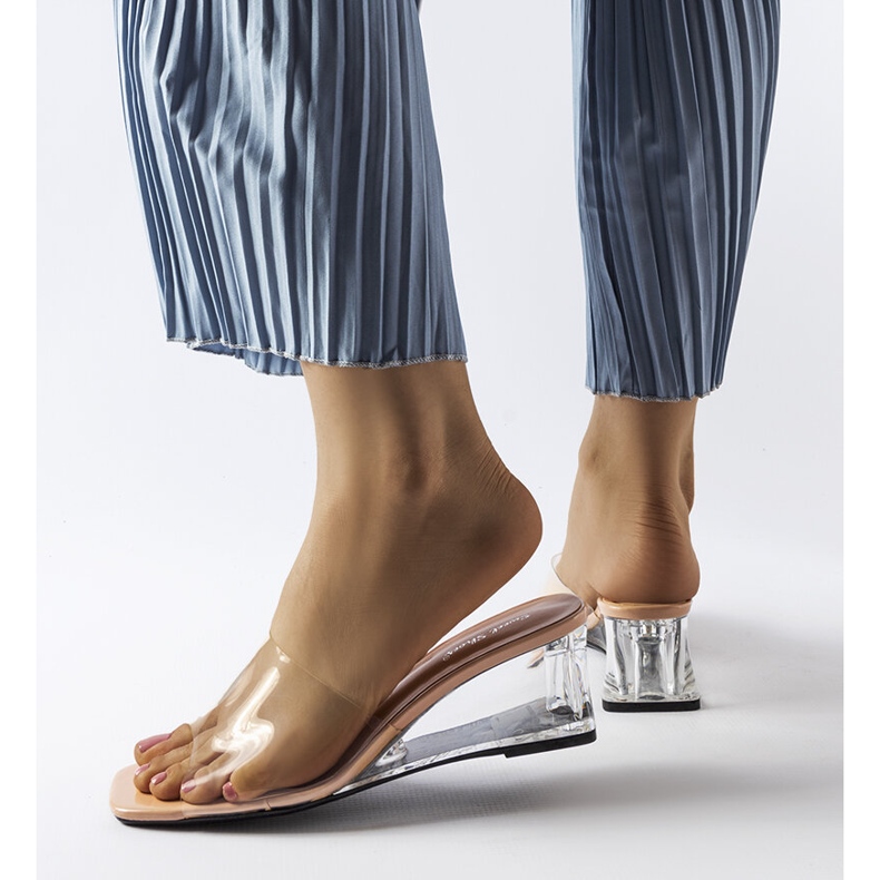 Beige transparent wedge slides from Wyatt 1