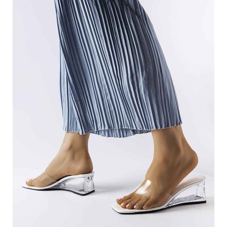 White transparent wedge sliders from Wyatt colorless 1