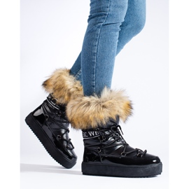 Vinceza Black Shelovet snow boots with fur 1