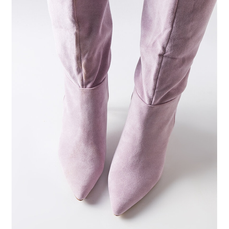 Purple suede high heel boots from Aaliyah 1