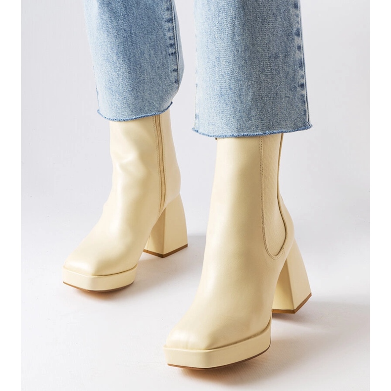 Beige chunky heel boots from Watson 1
