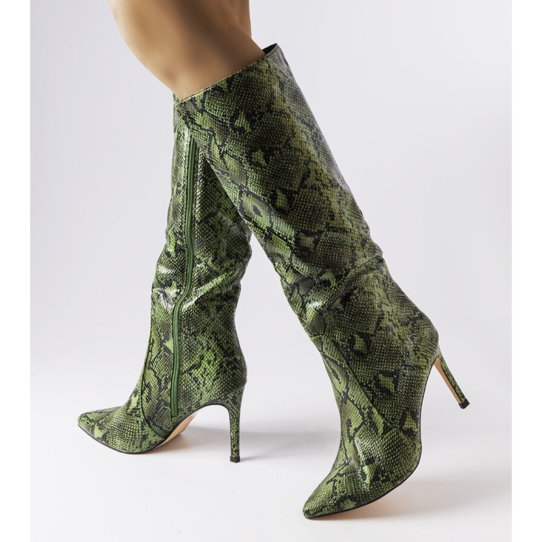 Carmine green snakeskin high heel boots 1