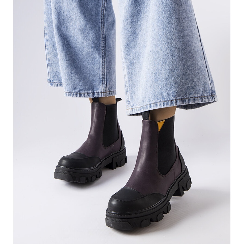 Black and purple slip-on boots from Sibyla violet 1