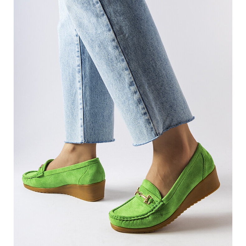 Green suede wedge loafers from Canis 1
