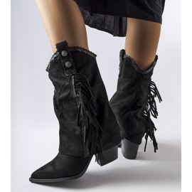 Black suede cowboy boots with tassels from Soeurs 1