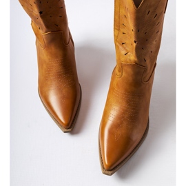 Brown cowboy boots with an embellished Leopardi upper 1