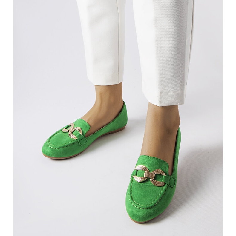 Green loafers with a gold buckle from Magliano 2