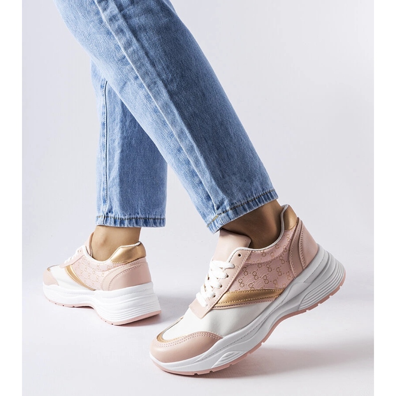 Inna Pink and white sneakers with a golden duffy accent 1