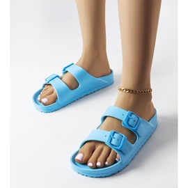 Inna Blue rubber sliders with buckles from Eugene 1