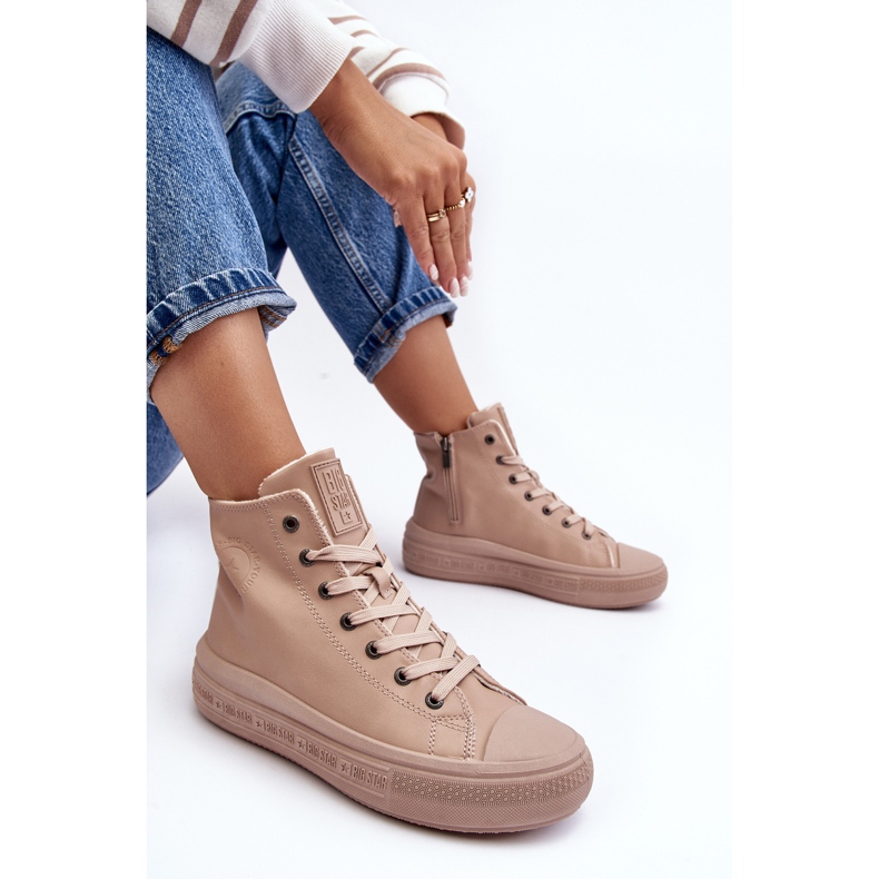 Women's Insulated Zipper Sneakers Beige Big Star MM274022 1 Women's Insulated Zipper Sneakers Beige Big Star MM274022 1