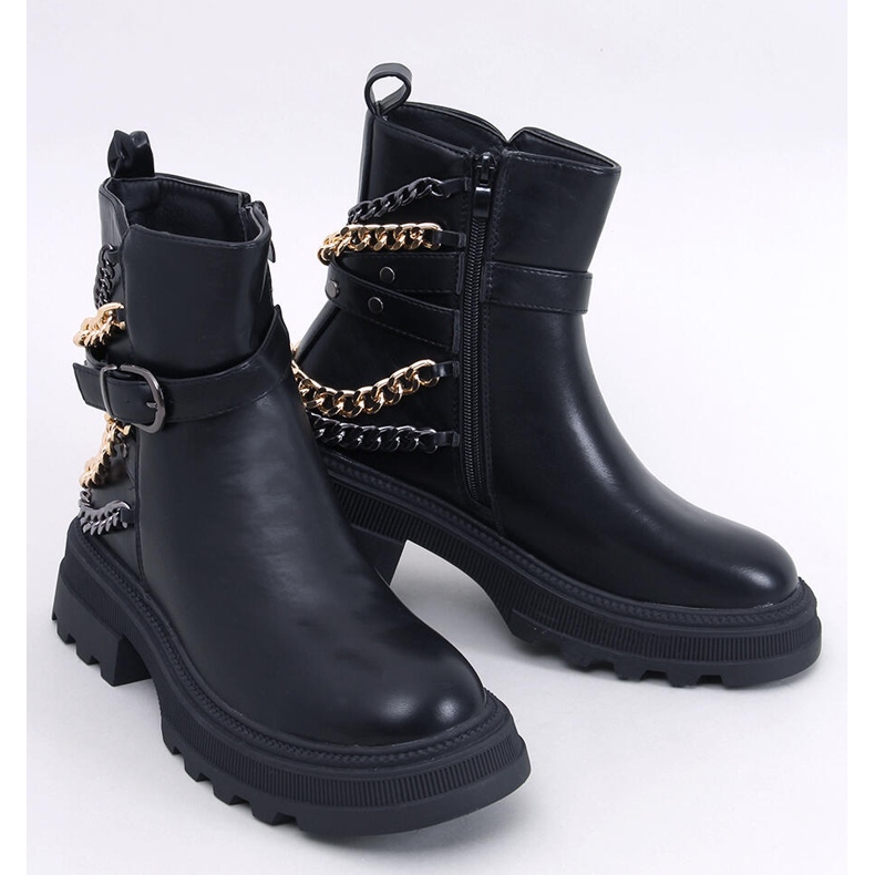 Toliver Black military ankle boots with chains 1