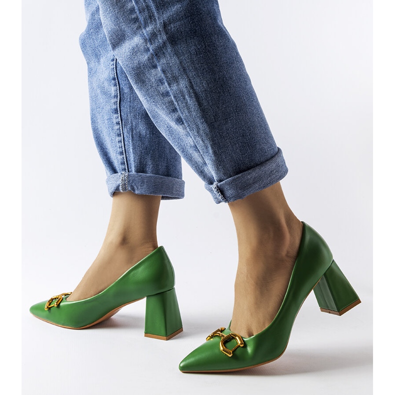 Green pumps on an asymmetric block 9537 Green 1