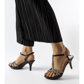Black high heel sandals with cubic zirconias from Levane 1