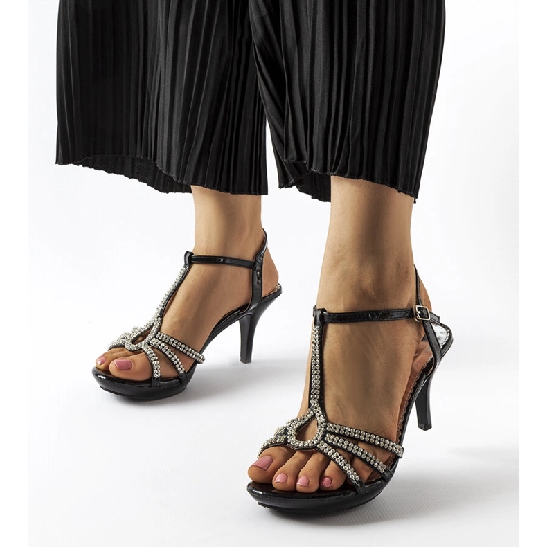 Black high heel sandals with cubic zirconias from Levane 2