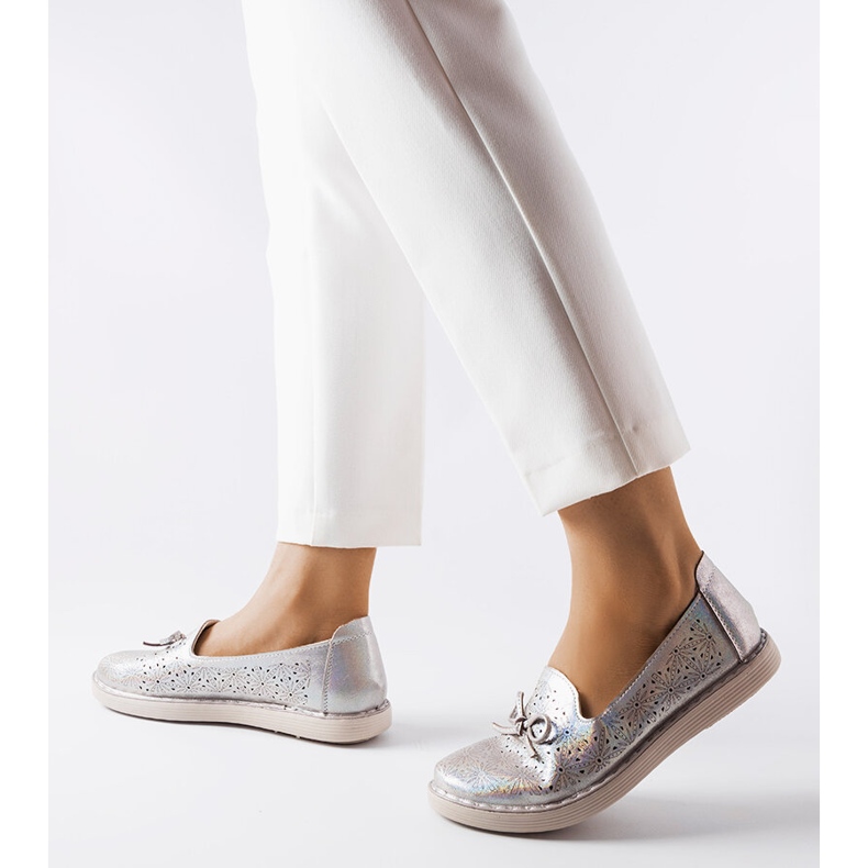 Gray glossy moccasins with an openwork pattern from Elodia grey 1