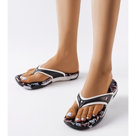 Feliksa black textile flip-flops with flowers 1
