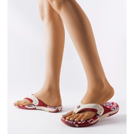 Suoma red textile flops with flowers 1