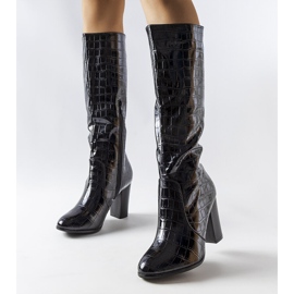 Black padded crocodile boots with Medhane pattern 1