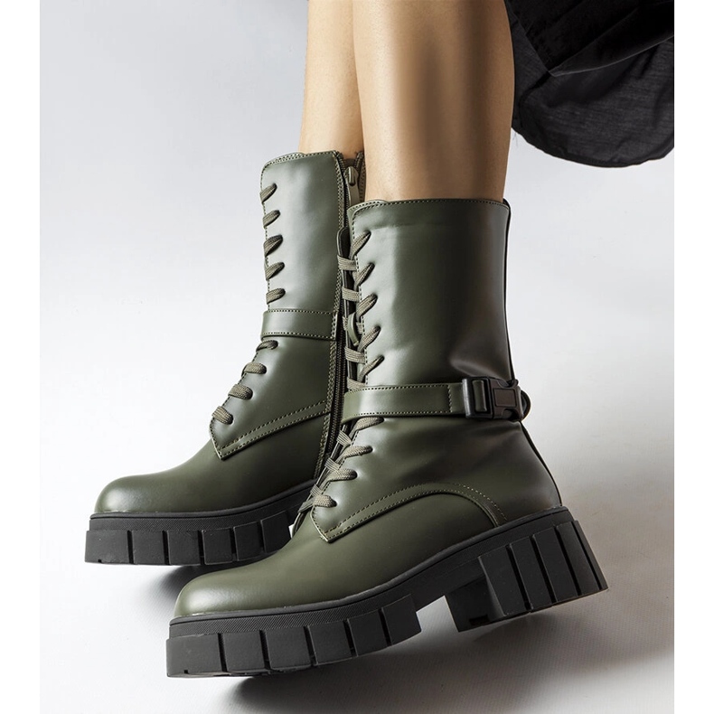 Dark green lace-up worker boots from Rive 1