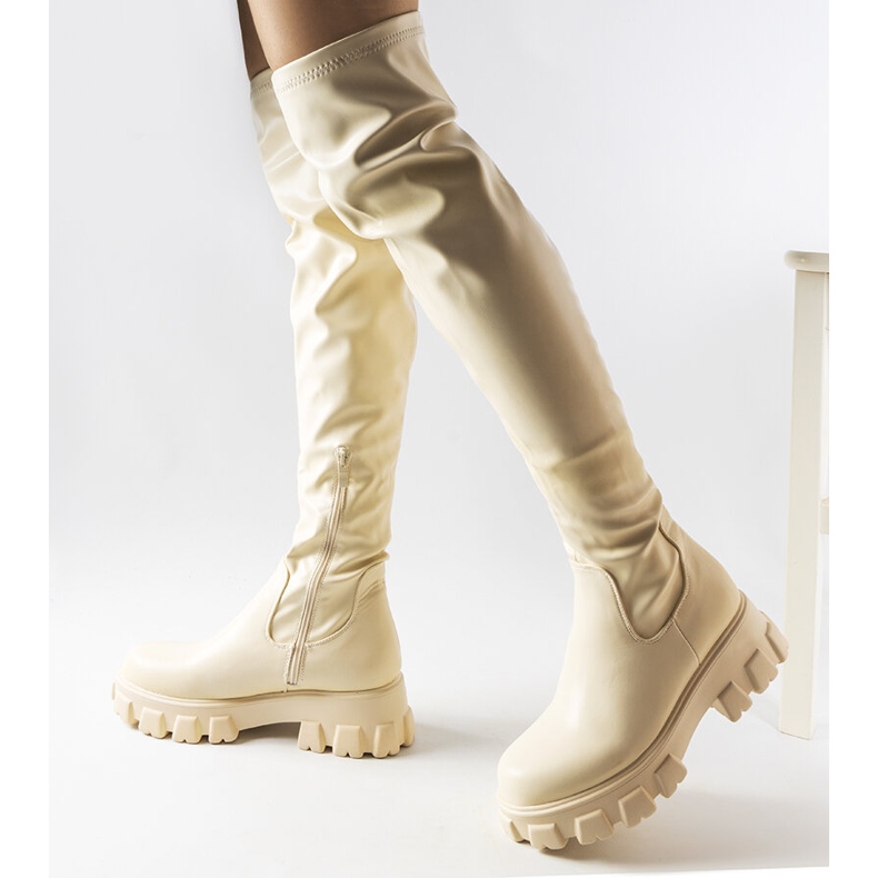 Beige over-the-knee boots in eco-leather from Matthijs 2