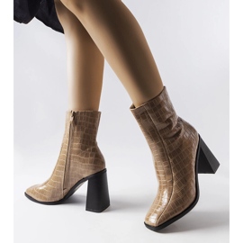 Beige insulated ankle boots with a crocodile pattern from Belluci 1