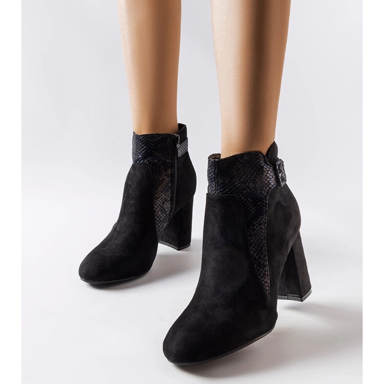 Black boots with a snake insert in eco suede Daamen 1