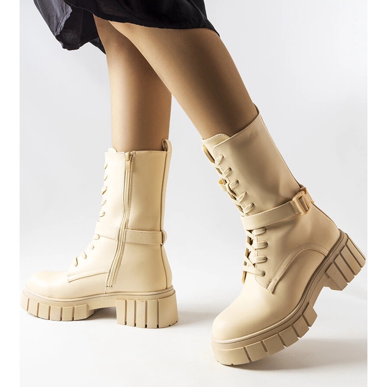 Beige lace-up worker boots from Rive 1