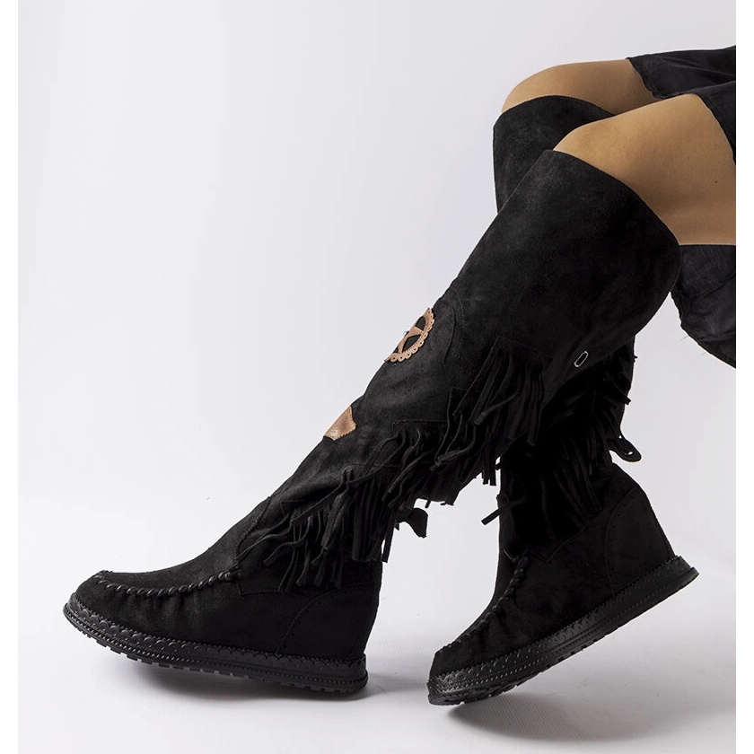 Black Cascia Wedge Boots Fashionable Shoes