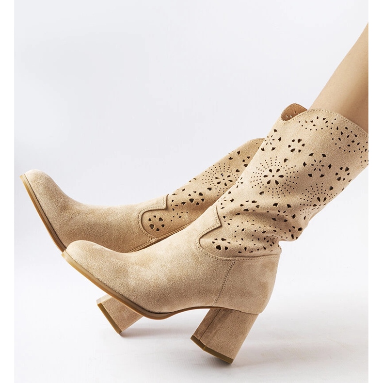 Beige openwork ankle boots from Vergiate 1