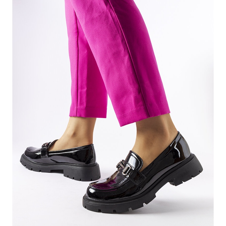 Inna Black patent loafers with Cantú rhinestones 1