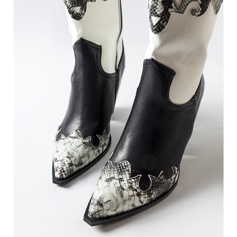 Semi black and white cowboy boots with snake inserts 2
